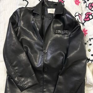 Yao Yao Black Faux Leather Blazer